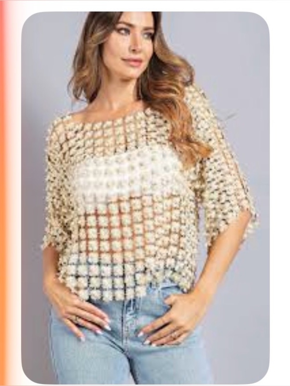 Charlie B gold shimmer Crochet Open-Knit Top ptp 24 length 22